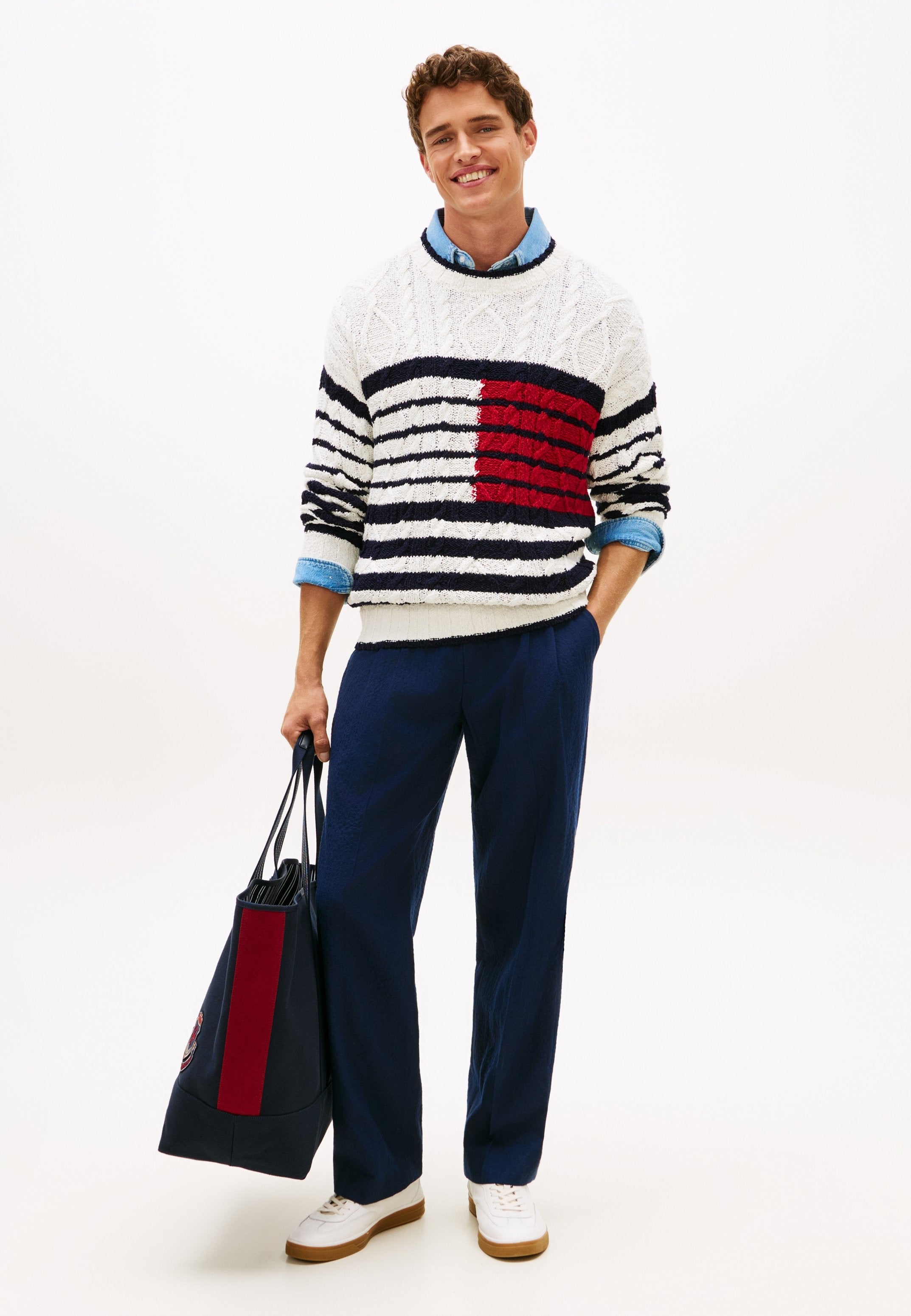 CABLE KNIT BRETON STRIPE FLAG JUMPER Media 2