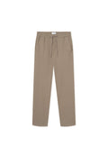 Beige, leichte Hose mit einem strukturierten Muster, Zugbandbund und Seitentaschen. Gerades Bein Design, geeignet für Freizeitbekleidung.