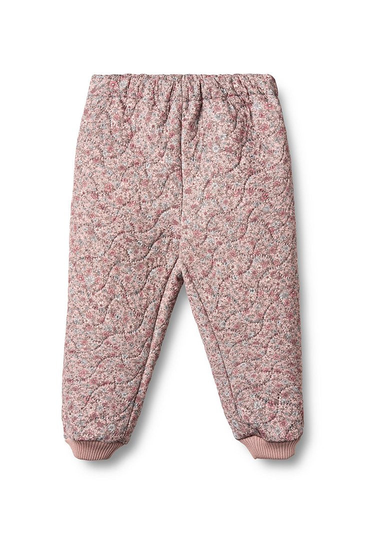 Gesteppte rosa- und graumusterte Hose mit elastischem Bund und gerippten Bündchen. Verfügt über eine weiche Textur und ein locker sitzendes Design.