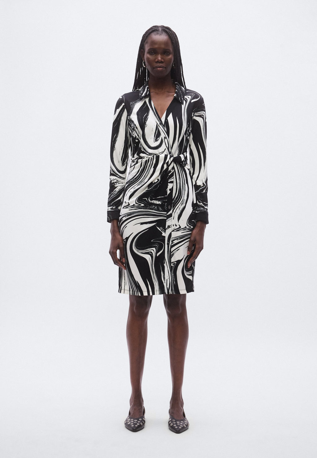DKNY KNOT BUTTON FRONT SHIRT DRESS