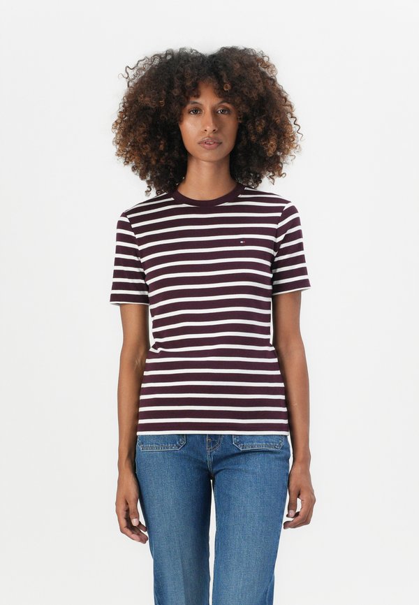 Tommy Hilfiger SLIM FIT - Print T-shirt - deep burgundy/ecru