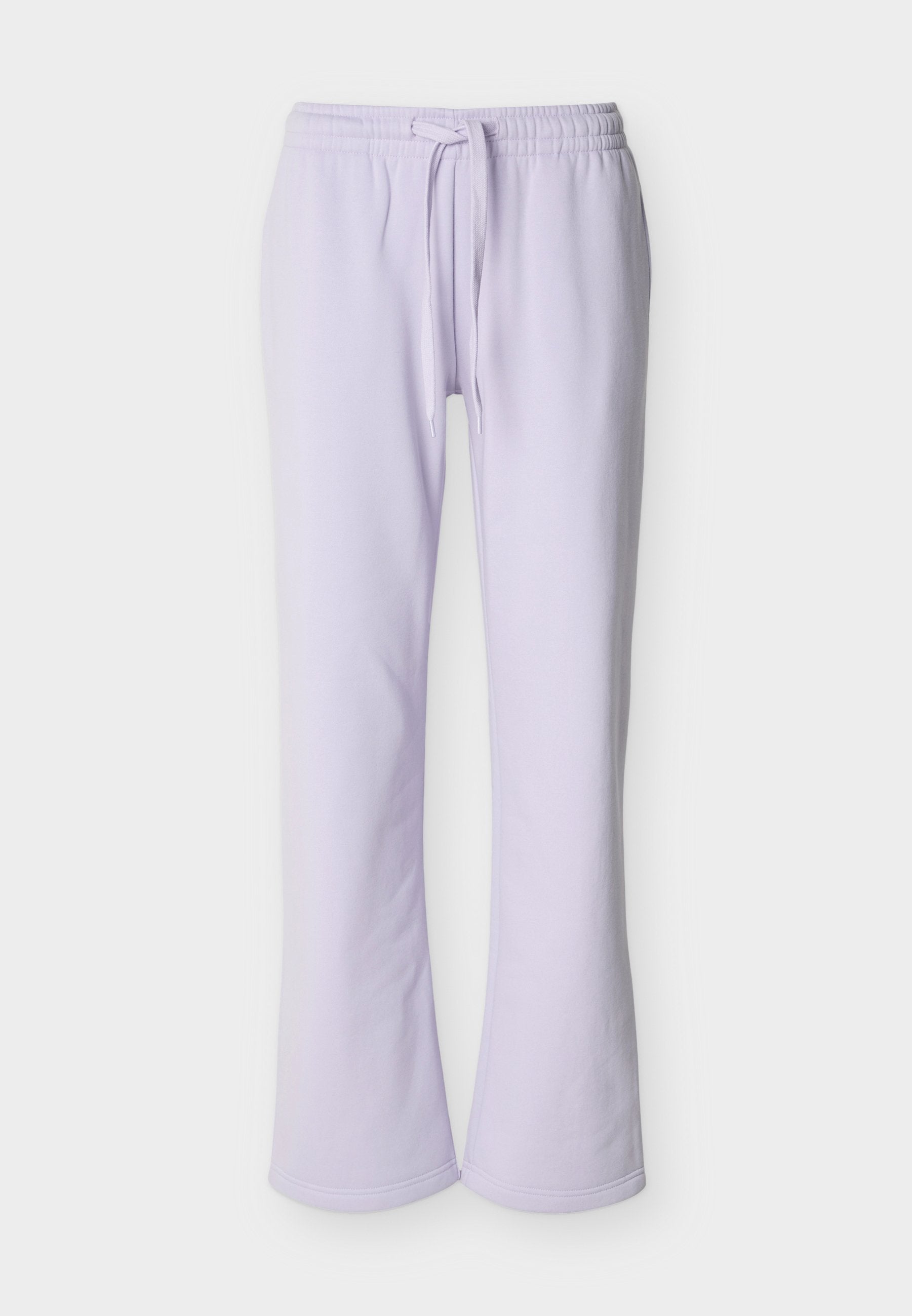 Hellviolette Sweatpants mit Kordelzug, elastischem Bund und geraden Beinen vor weißem Hintergrund.