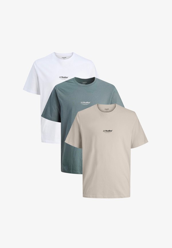 Jack & Jones 3ER PACK SOHO - Print T-shirt - weiß beige blau