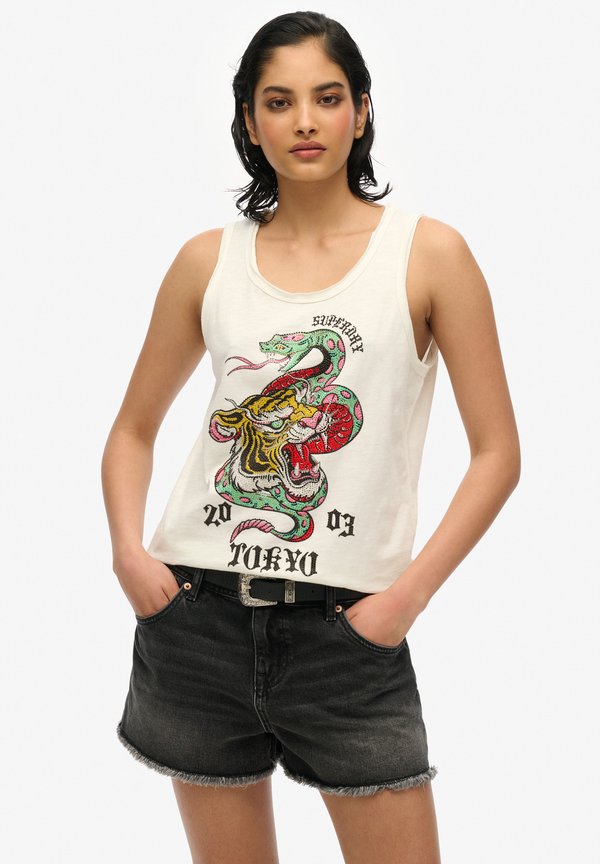 Superdry & Co NEO TRAD TATTOO SCOOP NECK TANK - Top - bone white slub
