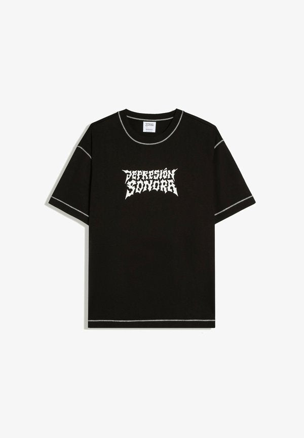 Bershka CONTRAST STICH PRINT-TSHIRT - Print T-shirt - black