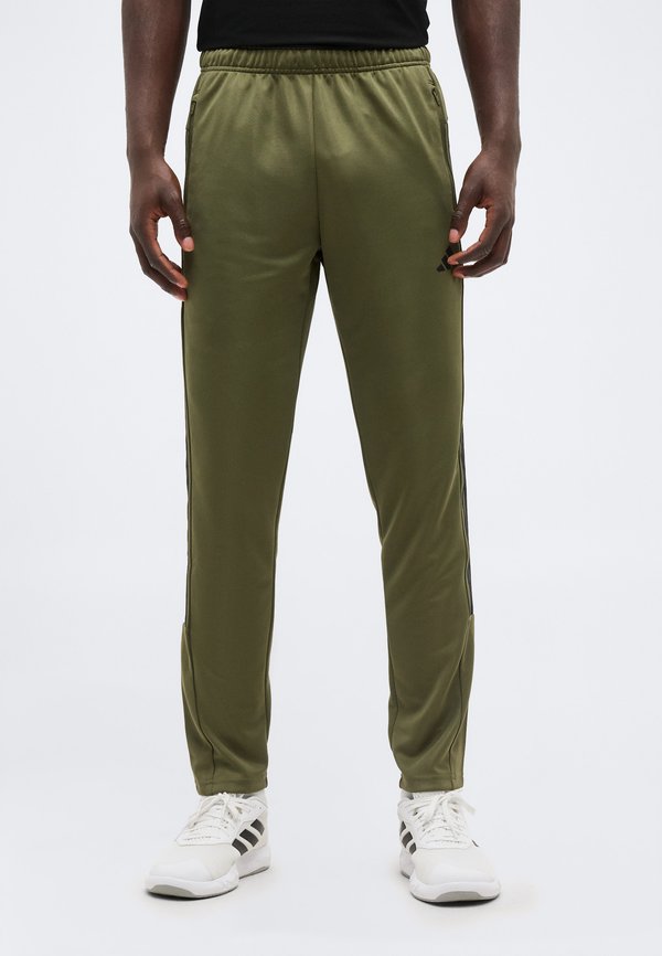 adidas Performance WORKOUT ESSENTIALS ALL-SET 3 STRIPES KNIT - Tracksuit bottoms - olive strata/black