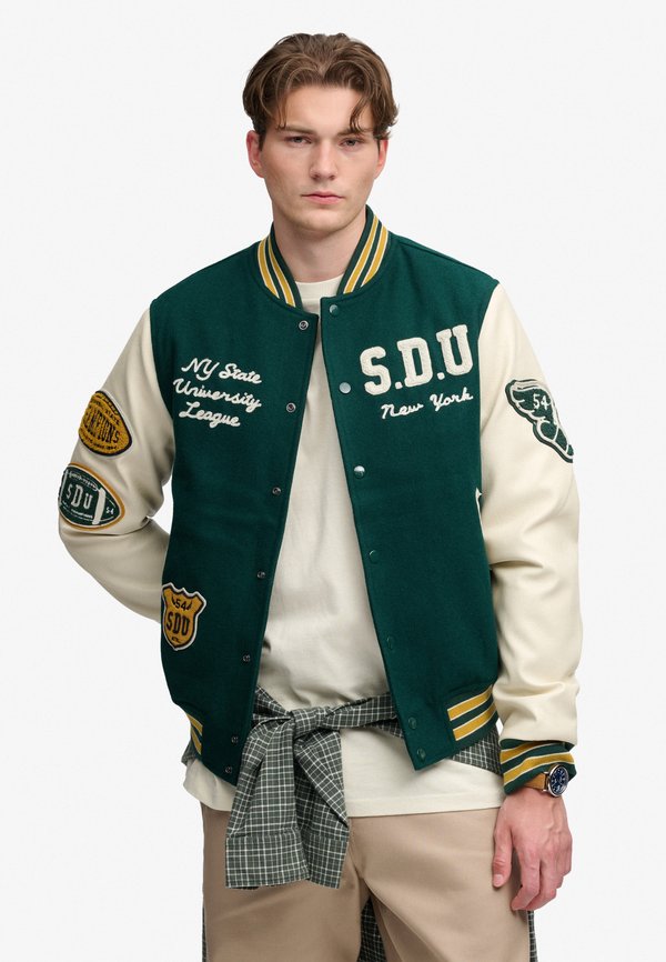 Superdry & Co SUPERDRY VINTAGE PATCHED VARSITY JACKET.. - Bomber Jacket - dark pine green oatmeal