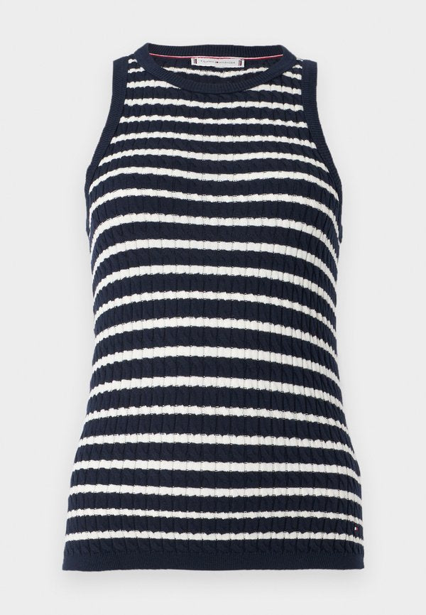 Tommy Hilfiger CABLE FINE SLIM  - Top - dark night navy/ivory