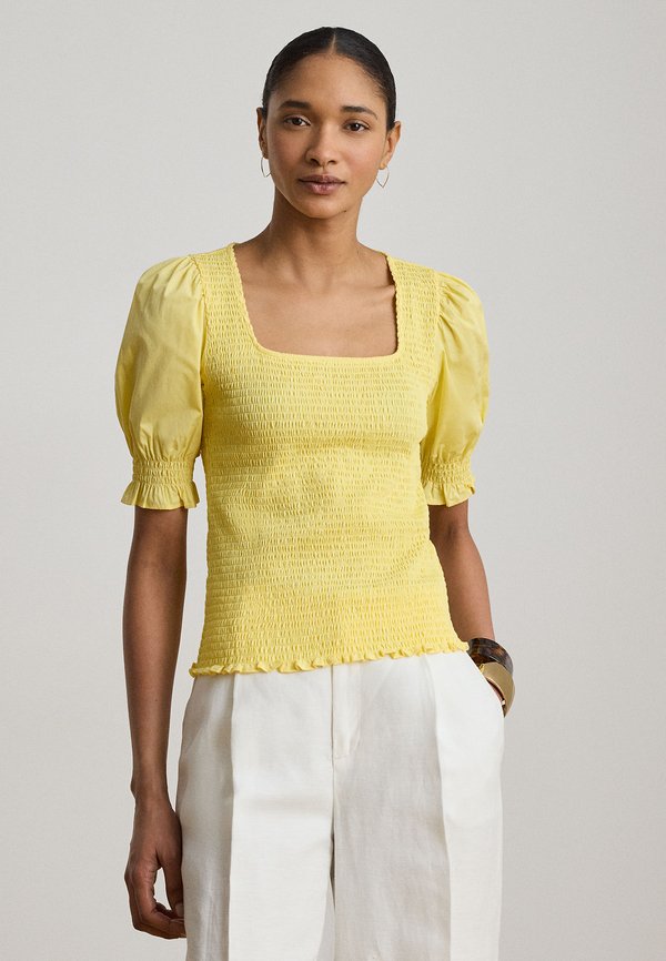 Lauren Ralph Lauren SMOCKED COTTON JERSEY PUFF-SLEEVE TOP