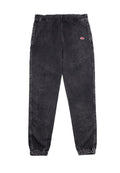 Schwarze Jogginghosen mit elastischem Bund und schmalem Schnitt. Hergestellt aus Denim mit leichter Verblassung. Mit Logo-Detail auf der Vorderseite und elastischen Bündchen.