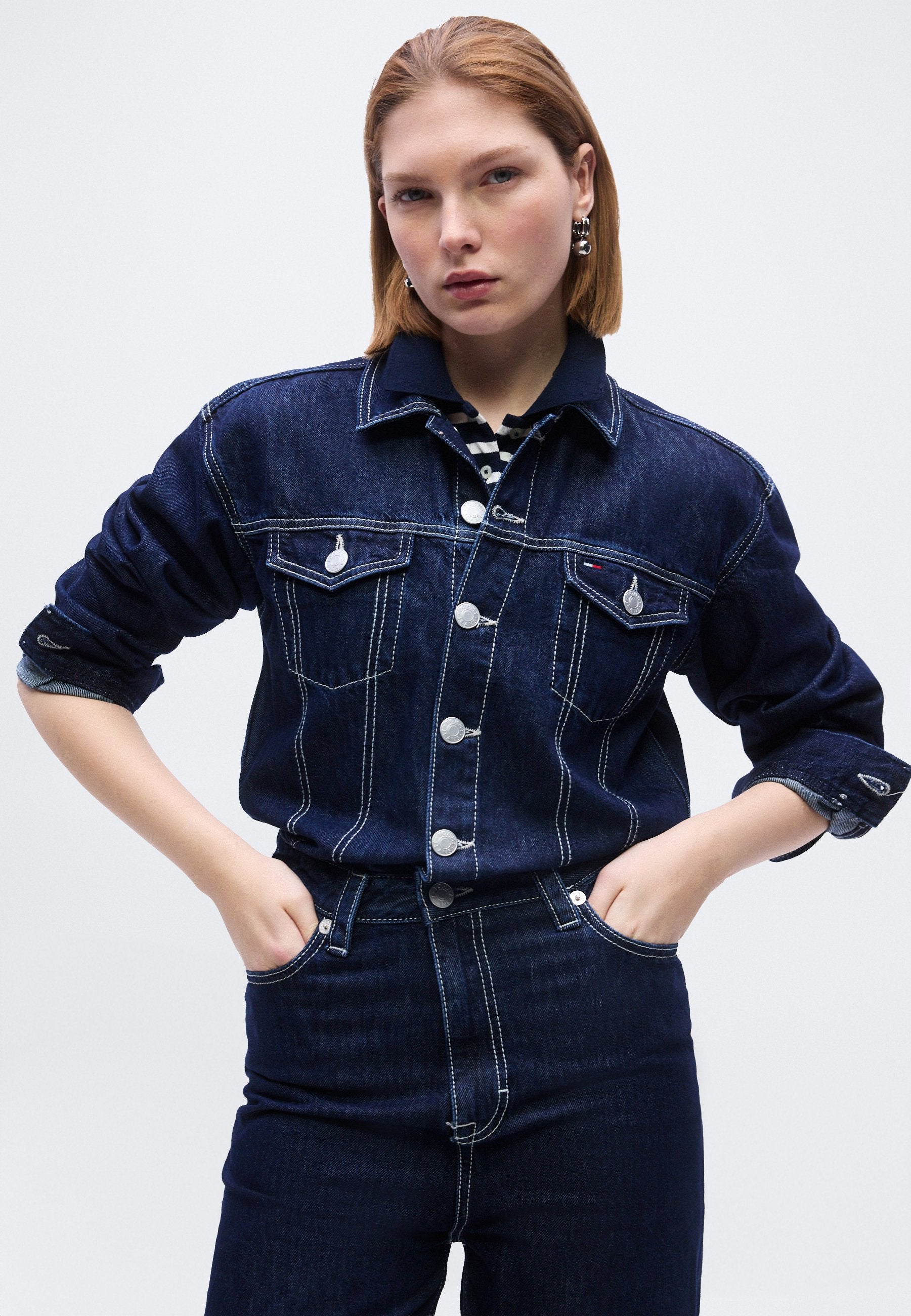 Tommy Jeans FLAG EMBROIDERY COLLARED DENIM JUMPSUIT