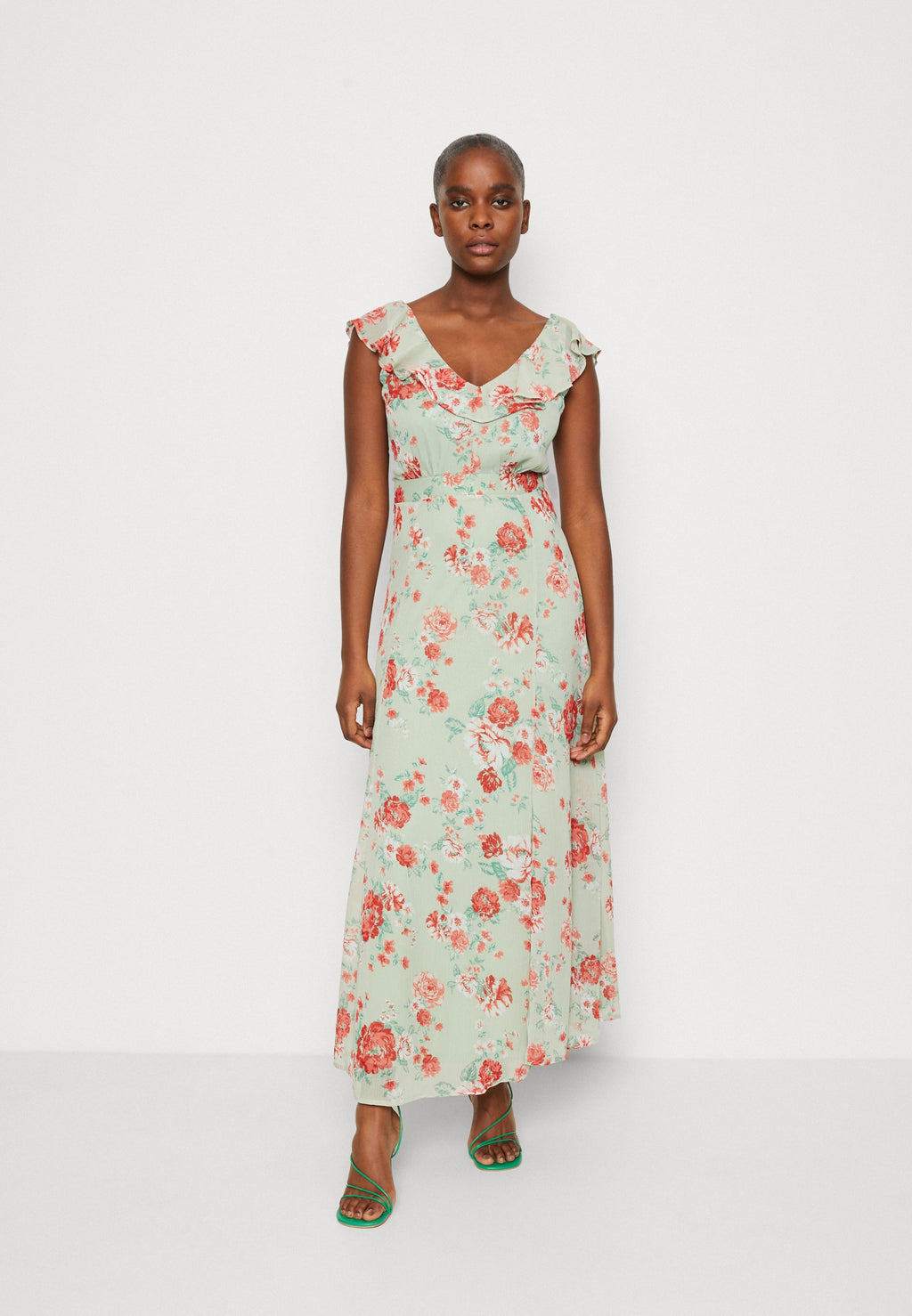 VILA VIRILLA V NECK FRILL ANKLE DRESS