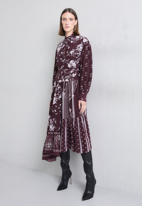 Erdem LONG SLEEVE ASYMETRICAL DRESS WITH TIERED HEM