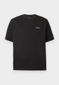 Schwarzes Kurzarm-T-Shirt mit Rundhalsausschnitt und kleinem weißen und grünen "Paul Smith"-Logo auf der linken Brust.
