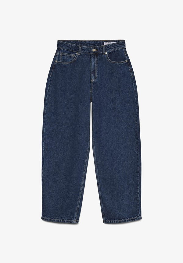 Vero Moda Mom fit VMESTELLE High rise Barrel - Mom Jeans - dark blue denim detail vi