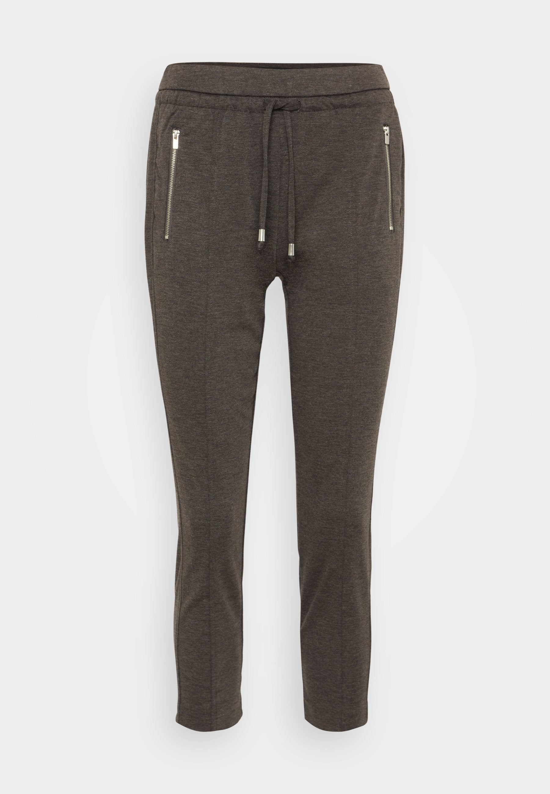 Dunkelgraue Jogginghosen aus weichem Material, mit elastischem Bund, Kordelzug und zwei Reißverschlusstaschen an den Seiten.