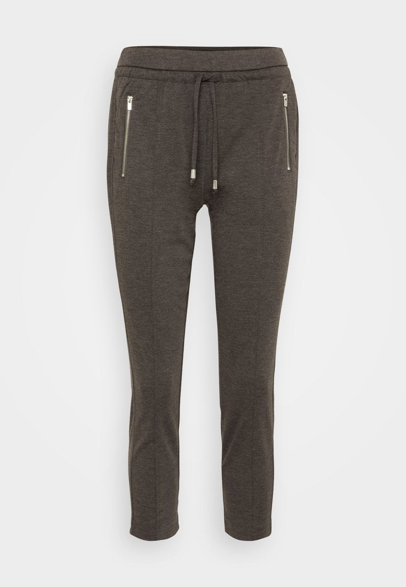 Dunkelgraue Jogginghosen aus weichem Material, mit elastischem Bund, Kordelzug und zwei Reißverschlusstaschen an den Seiten.