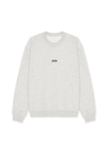 Hellgraues Sweatshirt mit Rundhalsausschnitt, Rippstrickbündchen an Ärmeln und Saum, mit einem kleinen rechteckigen "LES DEUX" Logoaufnäher in der Mitte der Brust.