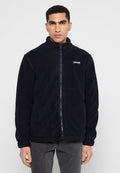 Dunkelblaue Fleecejacke mit hohem Kragen und durchgehendem Reißverschluss. Mit Schott-Logo auf der linken Brust. Weicher, strukturierten Stoff mit lässigerPassform.