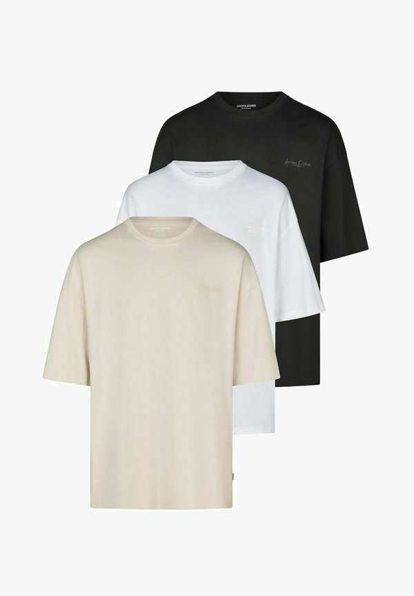 Jack & Jones JJECHARGE 3 PACK - Basic T-shirt - pack 1 (black white moonbeam)