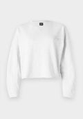 Gecropptes graues Sweatshirt aus weichem Material; mit V-Ausschnitt, langen Ärmeln und einem kleinen gestickten Logo auf der linken Brust.