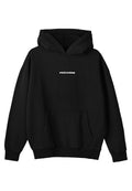 Schwarzer übergroßer Hoodie mit vorderer Kängurutasche und weißem "PEGADOR"-Logo mittig auf der Brust, ausgestattet mit großer Kapuze und gerippten Bündchen.