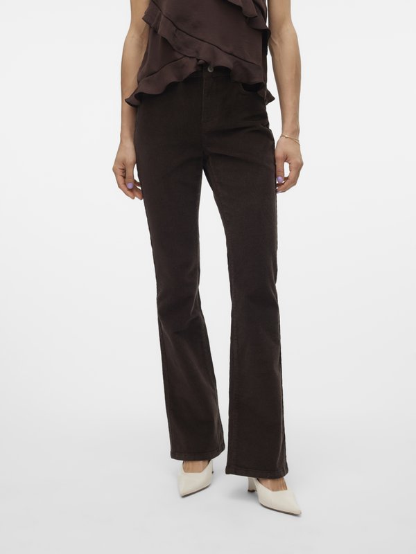 Vero Moda Flared fit VMFLASH Mid rise - Trousers - chocolate torte