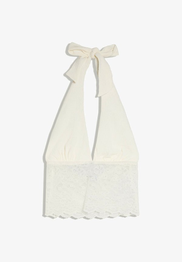 Bershka LACE ASYMMETRIC TOP - Blouse - white