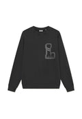 Schwarzes Sweatshirt mit Rundhalsausschnitt, das ein graues Logo-Design auf der Brust sowie gerippte Bündchen und Saum aufweist. Hergestellt aus weichem Stoff.