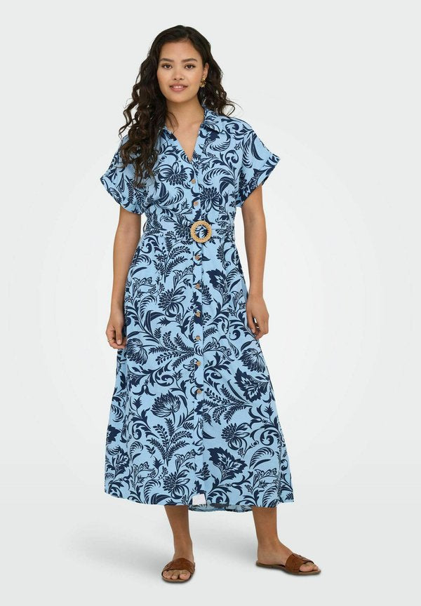 ONLY ONLJAKIRI Linen Long - Shirt dress - cerulean