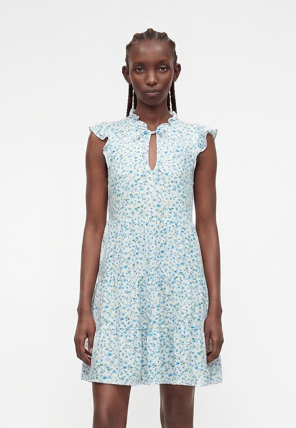 Vero Moda VMALBA SHORT TIE DRESS - Day dress - snow white/blue brooke