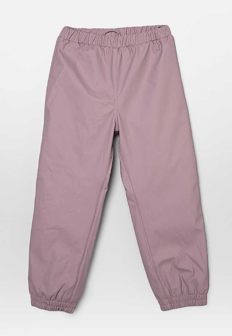 Helle rosa, elastische Hose mit Bündchen an den Knöcheln. Glattes, leichtes Material mit einer leicht glänzenden Textur und minimalen Nähdetails.