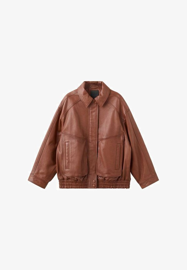 Mango Leather jacket - cognac