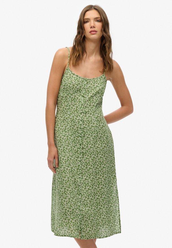 Superdry & Co PRINT BUTTON CAMI MIDI - Shirt dress - green ditsy