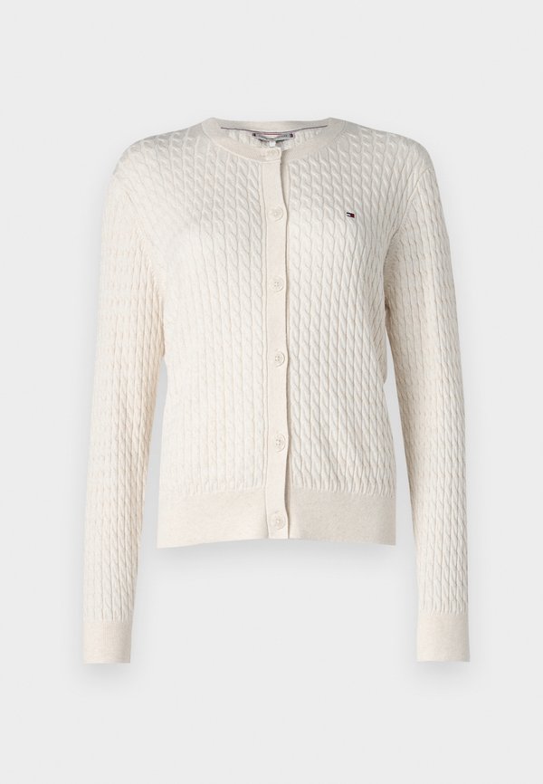 Tommy Hilfiger CABLE KNIT CREW NECK CARDIGAN - Cardigan - ivory petal