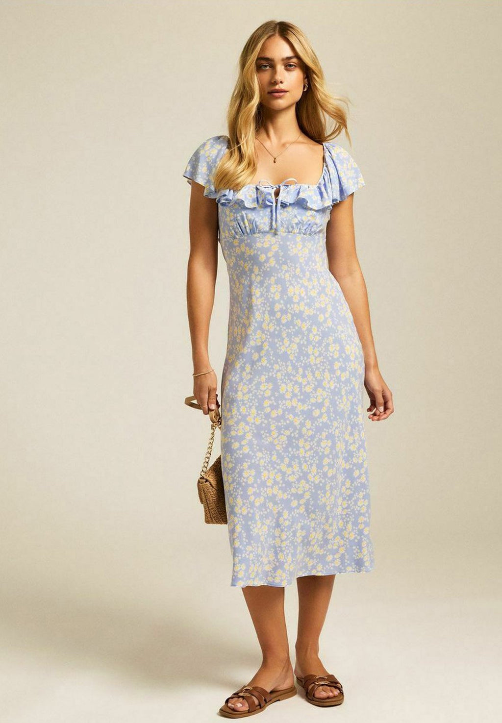 New Look DAISY SQUARE NECK FRILL MIDI