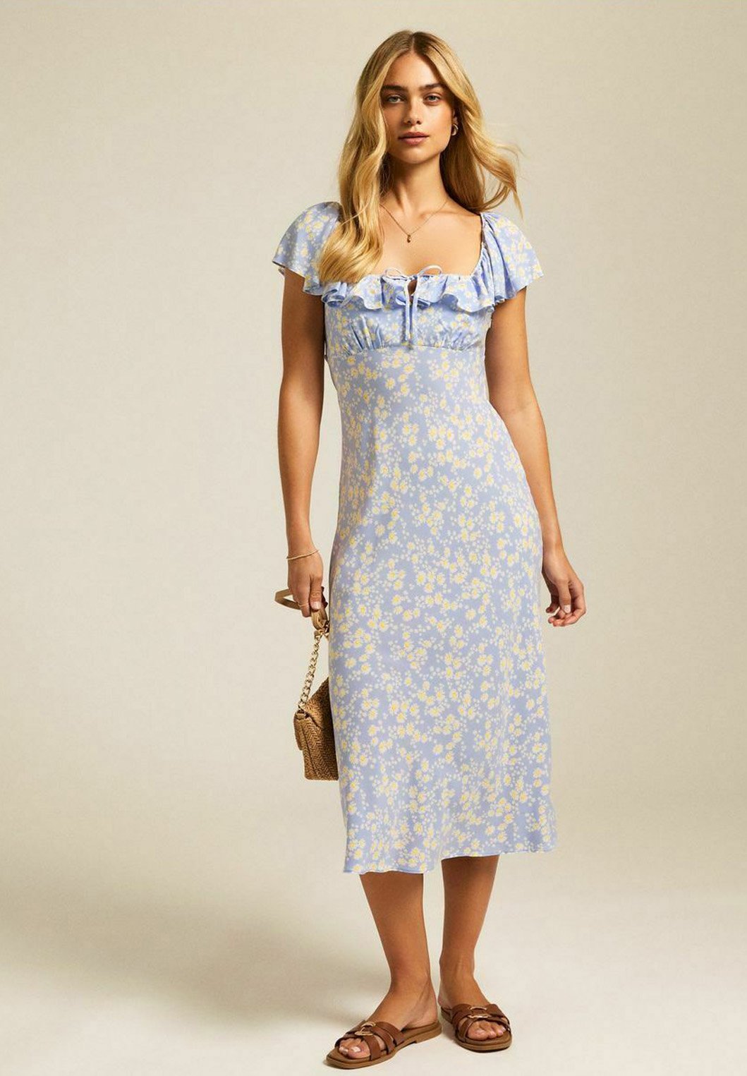 New Look DAISY SQUARE NECK FRILL MIDI