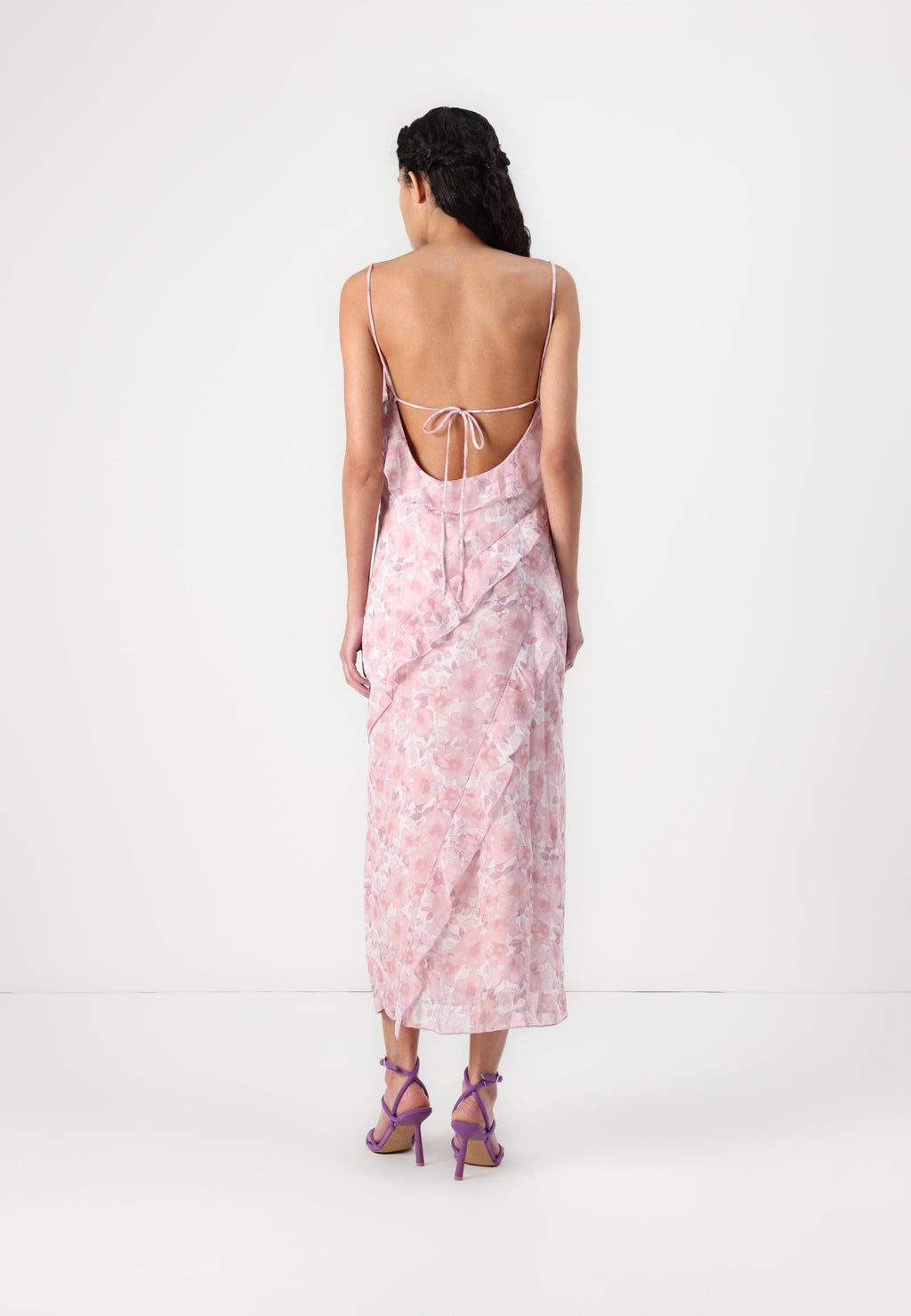 VILA VIARIVA FRILL STRAP MIDI DRESS