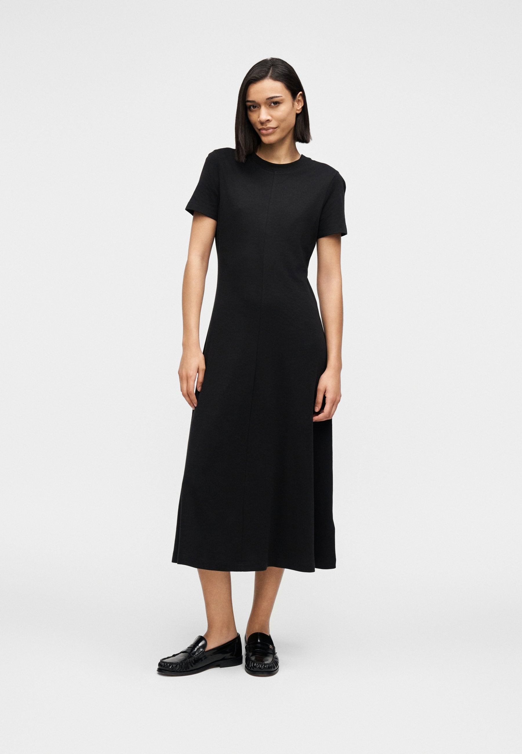INTERLOCK KNIT MIDI FIT AND FLARE DRESS Media 2