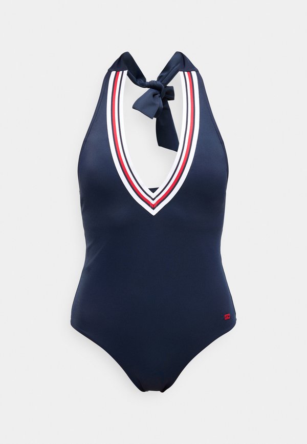 Tommy Hilfiger GLOBAL STRIPE PLUNGE HALTERNECK SWIMSUIT - Swimsuit - dark night navy