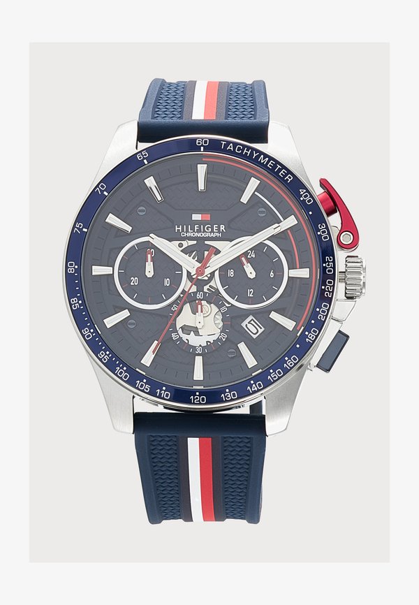 Tommy Hilfiger BANK - Chronograph watch - silver-coloured/blue/red