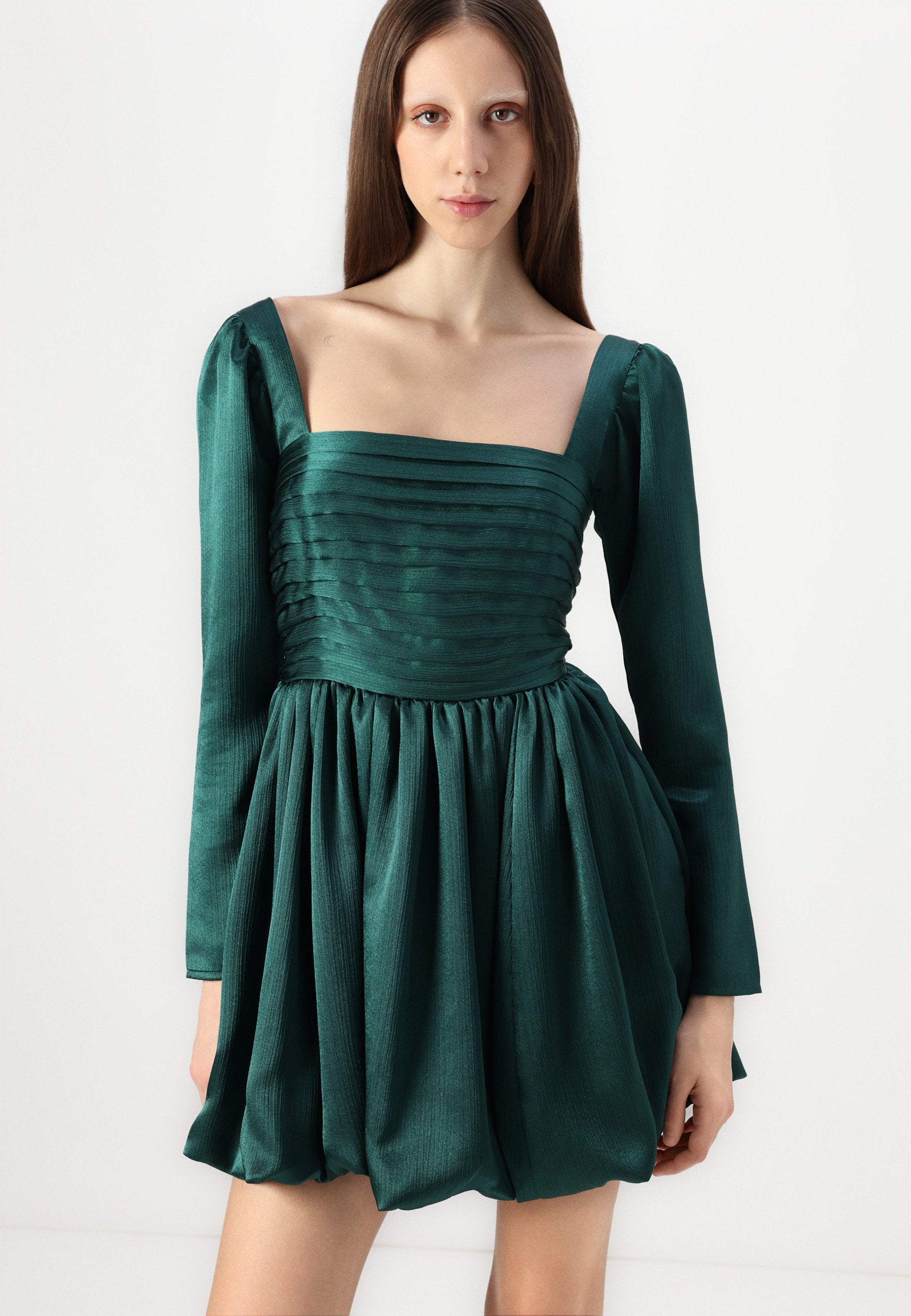 Abercrombie & Fitch The A&F Emerson Bubble Hem Satin Mini Dress