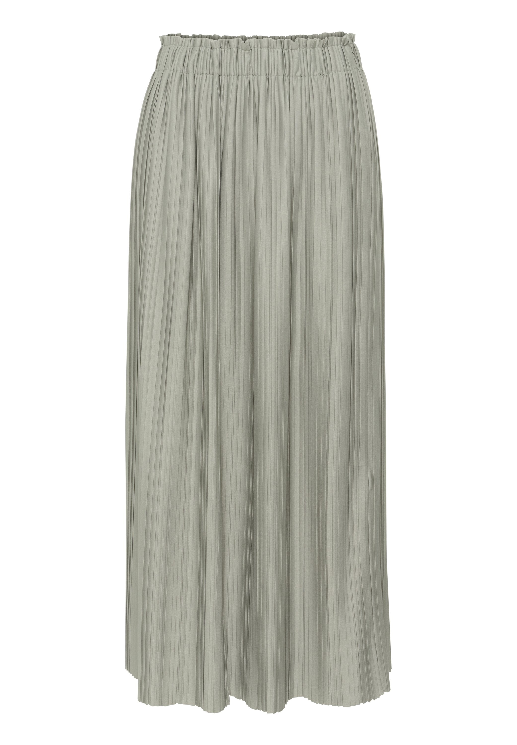 Plissierter Midirock in einem sanften Grünton, mit einem elastischen Taillenbund und einem fließenden, strukturierten Design. Geeignet für verschiedene Anlässe.