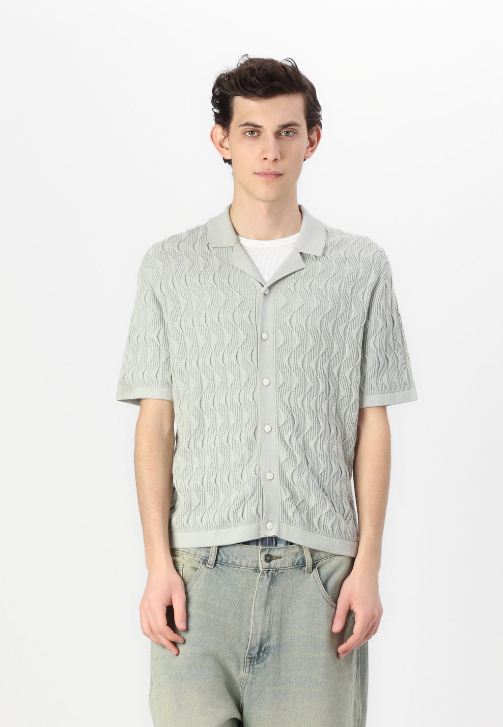 Abercrombie & Fitch Geometric Stitch Button-Through Sweater Polo