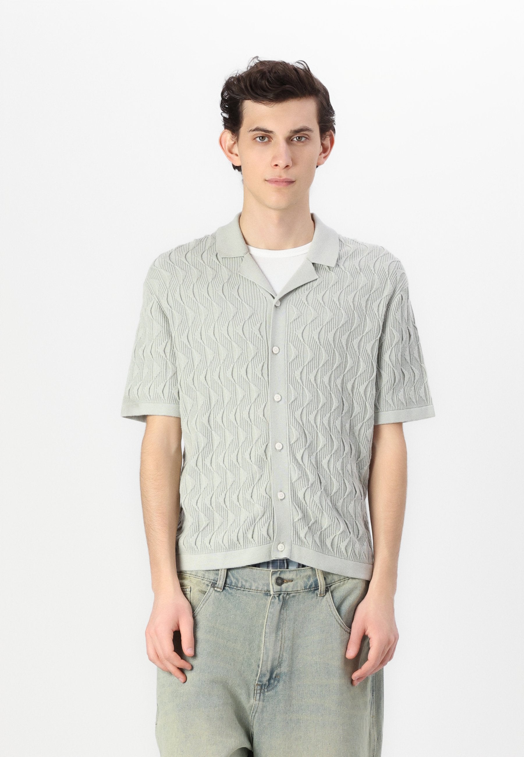 Abercrombie & Fitch Geometric Stitch Button-Through Sweater Polo