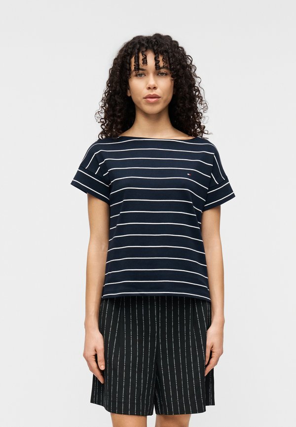 Tommy Hilfiger BOAT NECK GROWN-ON SLEEVE T-SHIRT - Print T-shirt - dark night/ecru