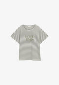 TOM TAILOR MIT STREIFENMUSTER - Print T-shirt - offwhite/navy tee stripe