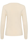 Langärmliger Pullover in cremigem Beige mit rundem Halsausschnitt und weichem Stricktextil, der ein einfaches, klares Rückendesign aufweist.