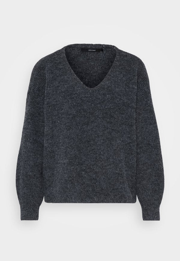 Vero Moda Petite VMDESMA V NECK - Jumper - dark grey melange