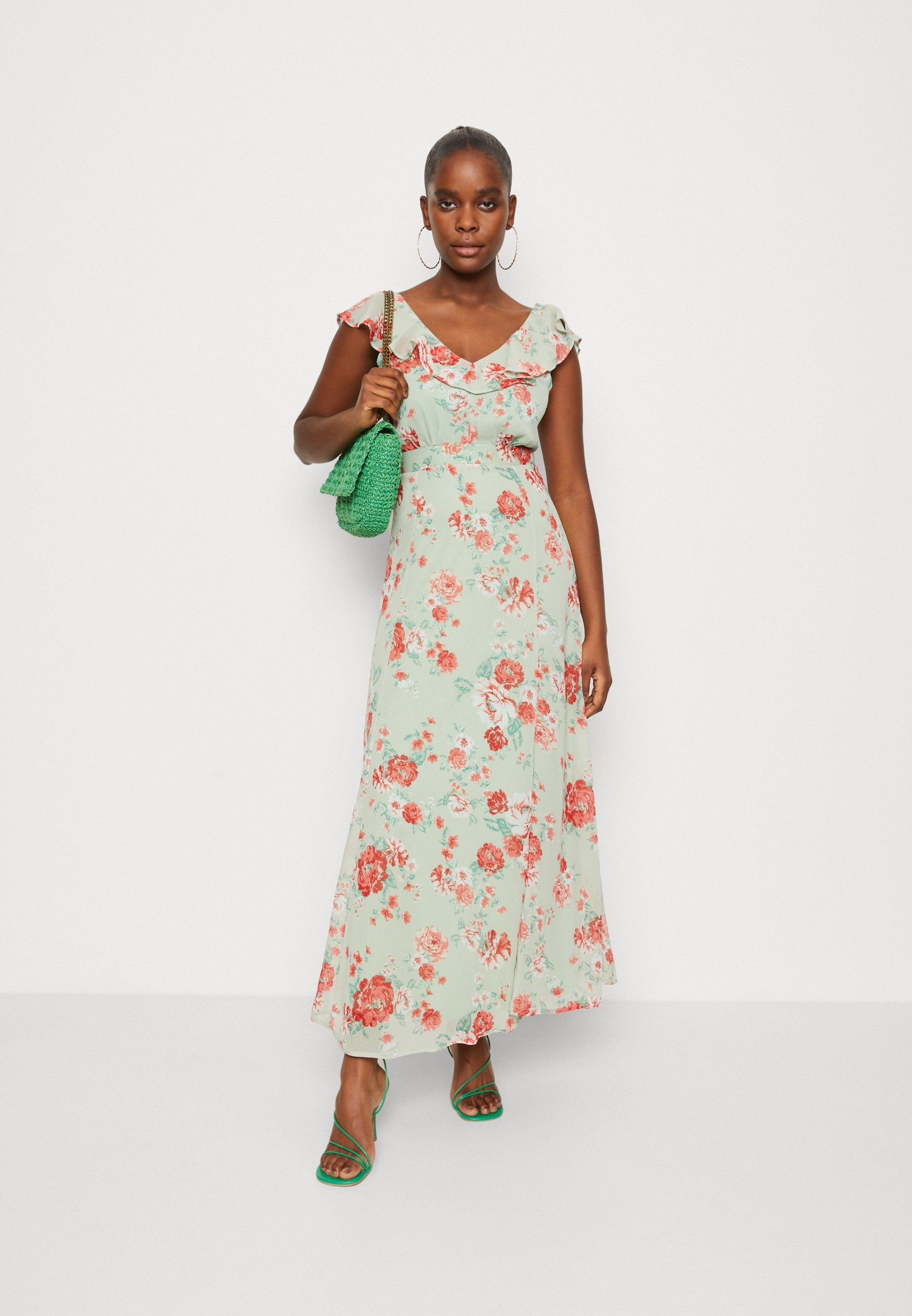 VILA VIRILLA V NECK FRILL ANKLE DRESS